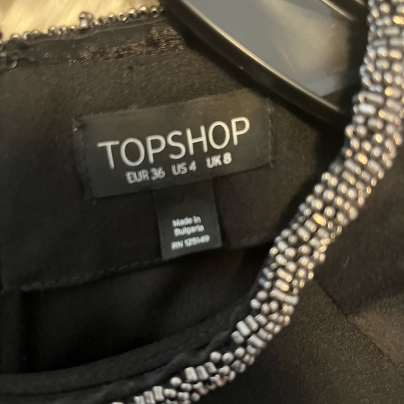 Festive holiday swing blouse. Black polyester with beaded collar. - Picture 2 of 3